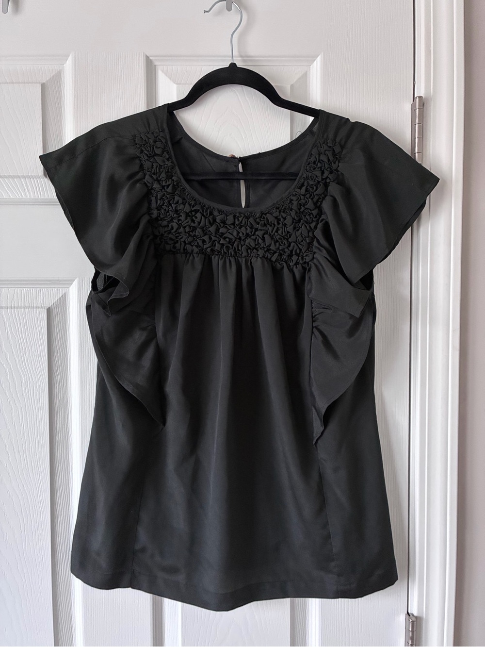 Source Unknown Black Ruffled-Sleeve Smocked Yoke Top